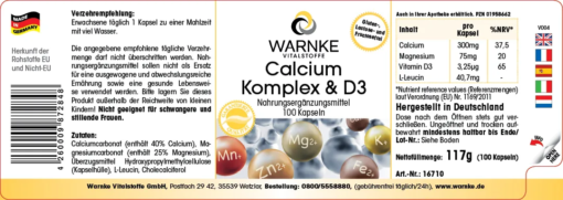 Viên uống WARNKE Calcium Komplex & D3 bổ sung canxi, magie và vitamin D3, 100 viên