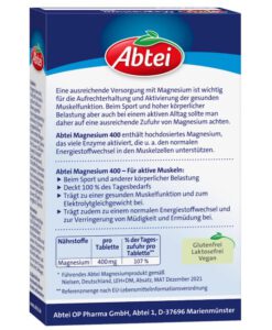 Viên uống Abtei Magnesium 400 bổ sung magie, 30 viên