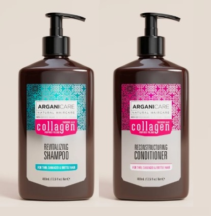 Cặp gội xả ARGANICARE Collagen phục hồi tóc hư tổn, làm phồng tóc, 2x400ml Cặp gội xả ARGANICARE Collagen phục hồi tóc hư tổn, làm phồng tóc, 2x400ml