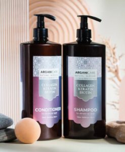 Cặp gội xả ARGANICARE Collagene, Keratine & Biotine phục hồi tóc hư tổn, 2x750ml