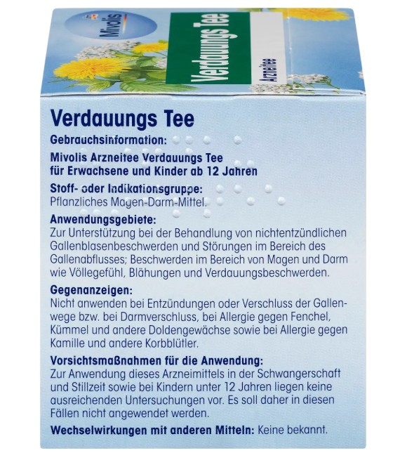 Trà thảo dược Mivolis Verdauungs Tee hỗ trợ tiêu hóa, 12 gói Trà thảo dược Mivolis Verdauungs Tee hỗ trợ tiêu hóa, 12 gói