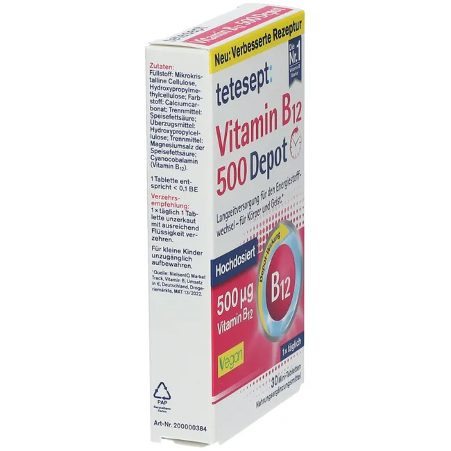 Viên uống tetesept Vitamin B12 500 Depot, 30 viên Viên uống tetesept Vitamin B12 500 Depot, 30 viên