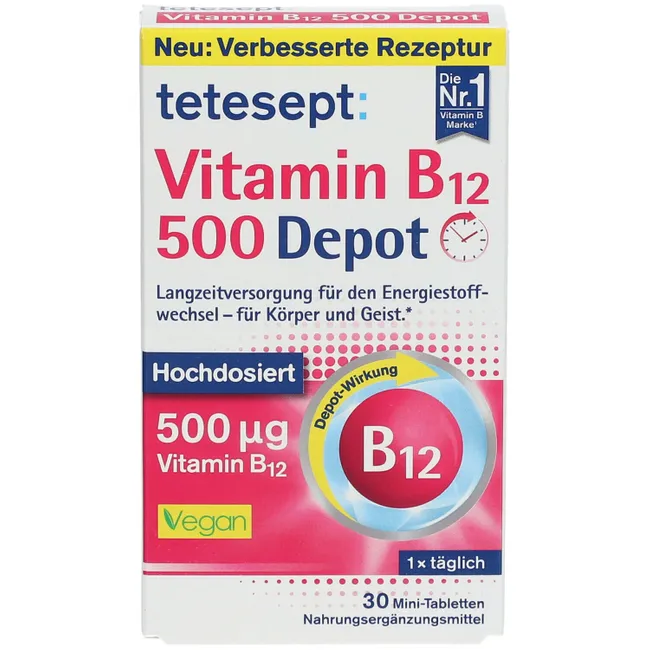 Viên uống tetesept Vitamin B12 500 Depot, 30 viên Viên uống tetesept Vitamin B12 500 Depot, 30 viên