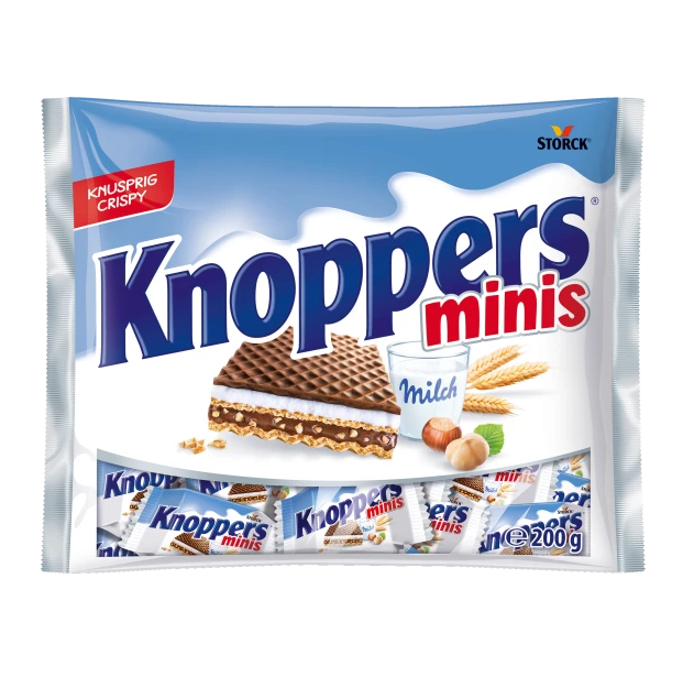 Bánh xốp Knoppers Minis Milch nhân socola tươi và hạt phỉ, 200g Bánh xốp Knoppers Minis Milch nhân socola tươi và hạt phỉ, 200g