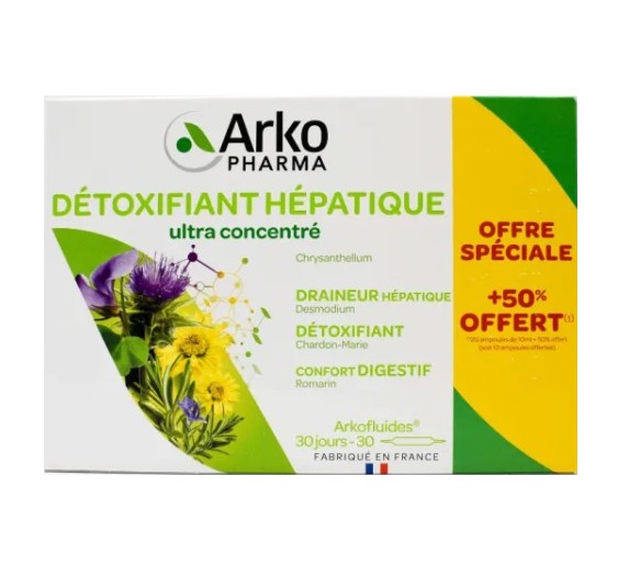 Detox thải độc gan ArkoPharma Détoxifiant Hépatique, 30 ống Detox thải độc gan ArkoPharma Détoxifiant Hépatique, 30 ống