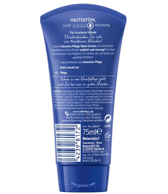 Kem dưỡng tay NIVEA Handcreme Intensive Pflege cho da khô, 75ml Kem dưỡng tay NIVEA Handcreme Intensive Pflege cho da khô, 75ml