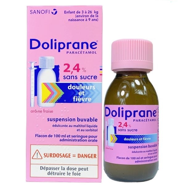 Siro hạ sốt Doliprane Paracetamol 2,4% cho bé từ sơ sinh đến 9 tuổi, 100ml