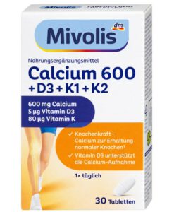 Viên uống Mivolis Calcium 600 + Vitamin D3 + K1 + K2, 30 viên