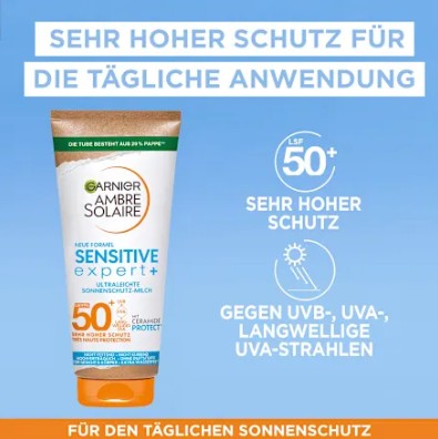 Kem chống nắng Garnier Ambre Solaire Sensitive Expert+ Sonnenmilch LFS 50+, 175ml Kem chống nắng Garnier Ambre Solaire Sensitive Expert+ Sonnenmilch LFS 50+, 175ml