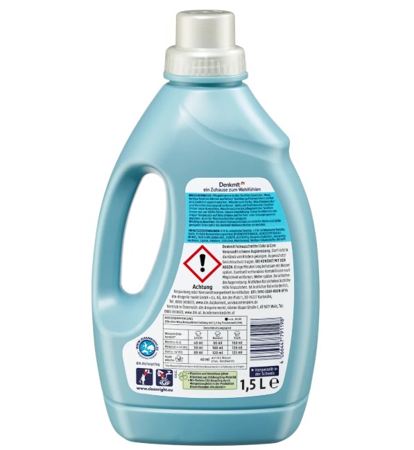 Nước giặt Denkmit Color & Care bảo vệ màu quần áo, 1,5 Lít Nước giặt Denkmit Color & Care bảo vệ màu quần áo, 1,5 Lít