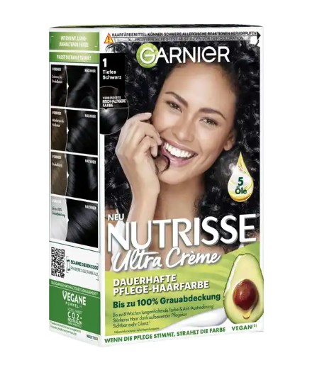 Thuốc nhuộm tóc Garnier Nutrisse 1 Tiefes Schwarz - màu đen tuyền, 1 hộp Thuốc nhuộm tóc Garnier Nutrisse 1 Tiefes Schwarz - màu đen tuyền, 1 hộp