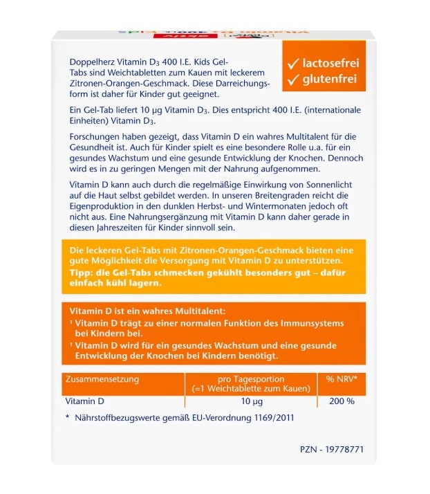 Viên nhai Doppelherz Vitamin D3 400 I.E. Kids cho trẻ em, 27 viên Viên nhai Doppelherz Vitamin D3 400 I.E. Kids cho trẻ em, 27 viên