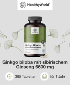 Viên uống bổ não Healthyworld Ginkgo Biloba with Siberian Ginseng 6600mg, 365 viên