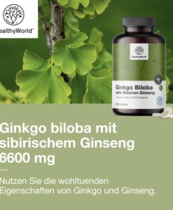 Viên uống bổ não Healthyworld Ginkgo Biloba with Siberian Ginseng 6600mg, 365 viên