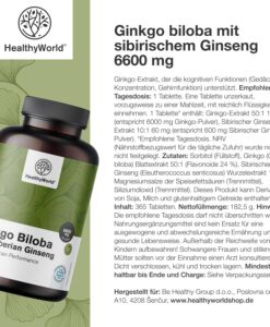 Viên uống bổ não Healthyworld Ginkgo Biloba with Siberian Ginseng 6600mg, 365 viên