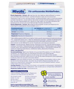 Viên uống Mivolis Magnesium + Calcium + D3, 45 viên