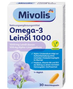 Viên uống Mivolis Omega-3 Leinöl 1000 chiết xuất dầu hạt lanh, 30 viên
