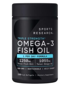 Viên uống Sports Research Omega-3 Fish Oil Triple Strength 1250mg hỗ trợ tim mạch, não bộ và thị lực, 150 viên