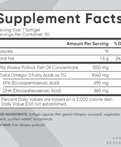 Viên uống Sports Research Omega-3 Fish Oil Triple Strength 1250mg hỗ trợ tim mạch, não bộ và thị lực, 150 viên
