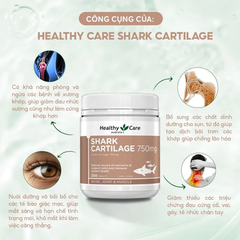 Viên uống sụn cá mập Healthy Care Shark Cartilage 750mg, 200 viên Viên uống sụn cá mập Healthy Care Shark Cartilage 750mg, 200 viên