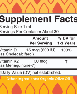 Vitamin D3 K2 hữu cơ Maryruth's Organic Toddler Vitamin D3 + K2 Liquid Drops cho trẻ từ 1-3 tuổi, 30ml