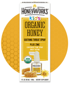 Xịt họng mật ong hữu cơ Honeyworks Kids Organic Honey làm dịu họng cho trẻ em, 30ml
