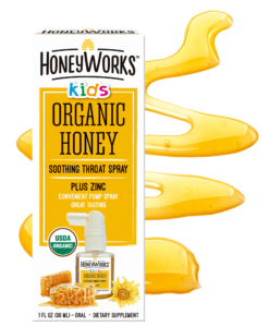Xịt họng mật ong hữu cơ Honeyworks Kids Organic Honey làm dịu họng cho trẻ em, 30ml