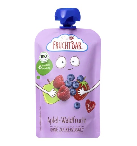 Hoa quả nghiền hữu cơ Fruchtbar Bio Fruchtpüree Apfel Waldfrucht táo và quả mọng, 100g Hoa quả nghiền hữu cơ Fruchtbar Bio Fruchtpüree Apfel Waldfrucht táo và quả mọng, 100g