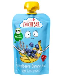 Hoa quả nghiền hữu cơ Fruchtbar Bio Fruchtpüree Heidelbeere, Banane & Reis - việt quất chuối và gạo, 100g