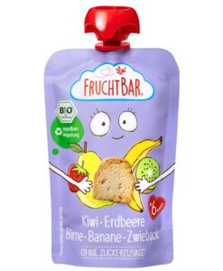 Hoa quả nghiền hữu cơ Fruchtbar Bio Fruchtpüree Kiwi Erdbeere Birne Banane Zwieback - kiwi dâu tây lê chuối bánh mì, 100g