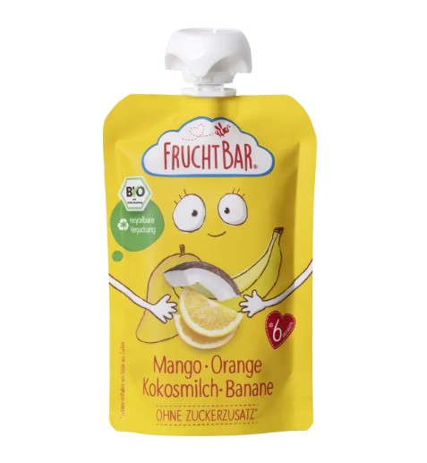 Hoa quả nghiền hữu cơ Fruchtbar Bio Fruchtpüree Mango, Orange, Kokosmilch, Banane - xoài cam dừa chuối, 100g Hoa quả nghiền hữu cơ Fruchtbar Bio Fruchtpüree Mango, Orange, Kokosmilch, Banane - xoài cam dừa chuối, 100g