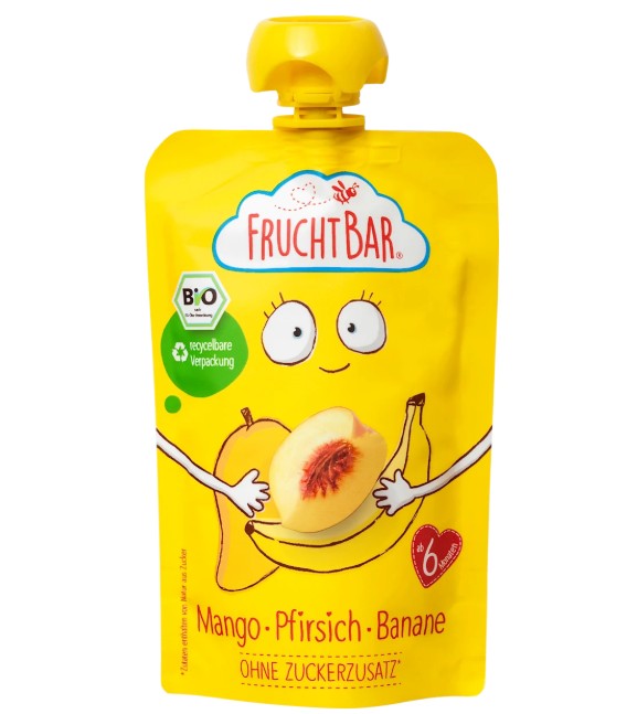 Hoa quả nghiền hữu cơ Fruchtbar Bio Fruchtpüree Mango Pfirsich Banane - xoài đào chuối, 100g Hoa quả nghiền hữu cơ Fruchtbar Bio Fruchtpüree Mango Pfirsich Banane - xoài đào chuối, 100g