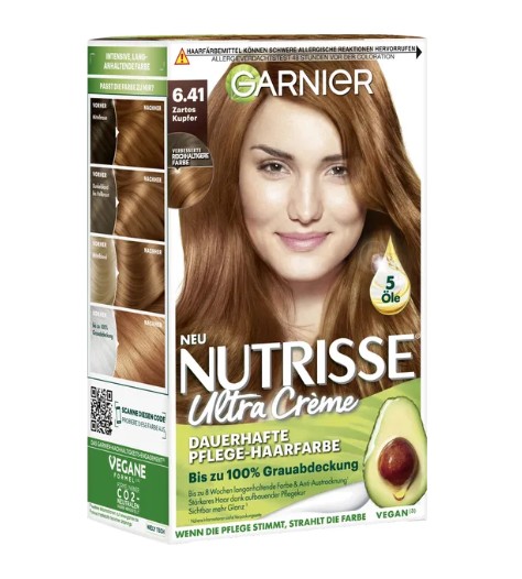 Thuốc nhuộm tóc Garnier Nutrisse 6.41 Zartes Kupfer - màu đồng nhẹ, 1 hộp Thuốc nhuộm tóc Garnier Nutrisse 6.41 Zartes Kupfer - màu đồng nhẹ, 1 hộp