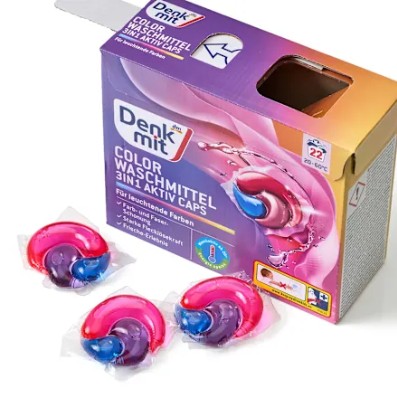 Viên giặt xả Denkmit Colorwaschmittel 3in1 Aktiv Caps cho quần áo màu, 22 viên Viên giặt xả Denkmit Colorwaschmittel 3in1 Aktiv Caps cho quần áo màu, 22 viên
