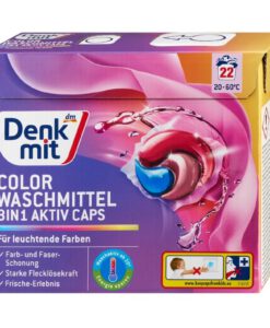 Viên giặt xả Denkmit Colorwaschmittel 3in1 Aktiv Caps cho quần áo màu, 22 viên