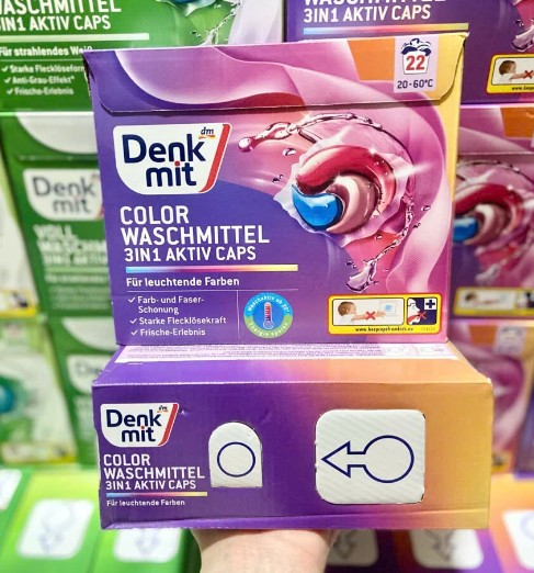Viên giặt xả Denkmit Colorwaschmittel 3in1 Aktiv Caps cho quần áo màu, 22 viên Viên giặt xả Denkmit Colorwaschmittel 3in1 Aktiv Caps cho quần áo màu, 22 viên
