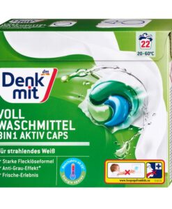 Viên giặt xả Denkmit Wollwaschmittel 3in1 Aktiv Caps cho quần áo trắng, 22 viên