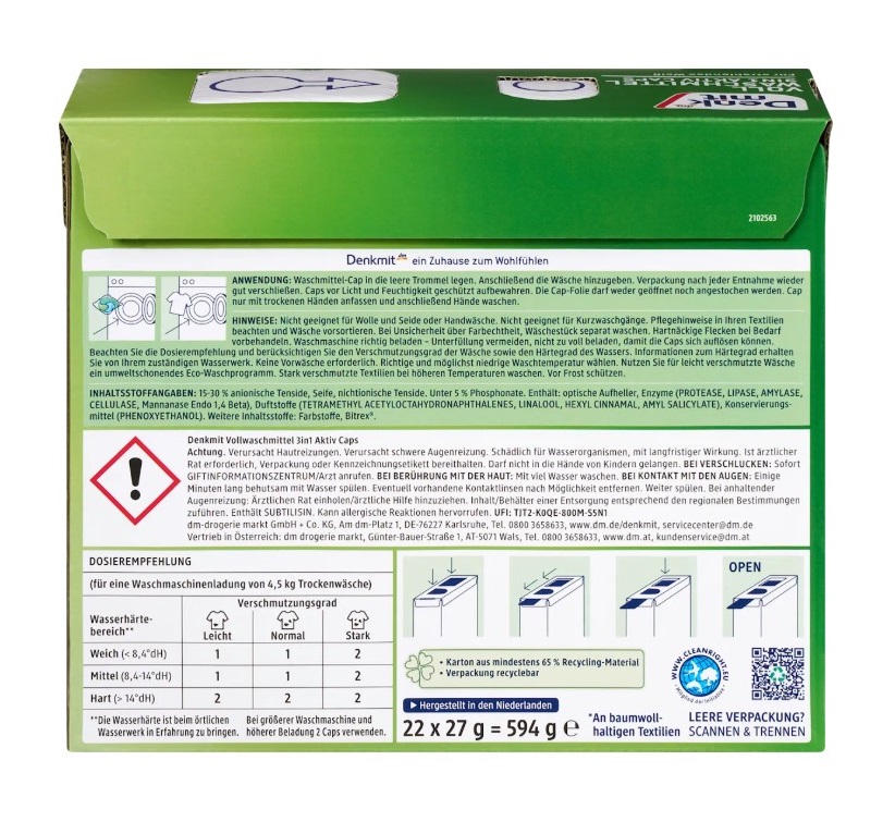 Viên giặt xả Denkmit Wollwaschmittel 3in1 Aktiv Caps cho quần áo trắng, 22 viên Viên giặt xả Denkmit Wollwaschmittel 3in1 Aktiv Caps cho quần áo trắng, 22 viên