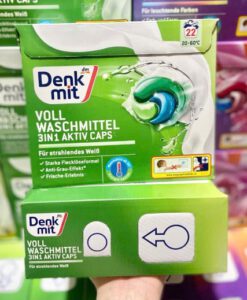 Viên giặt xả Denkmit Wollwaschmittel 3in1 Aktiv Caps cho quần áo trắng, 22 viên