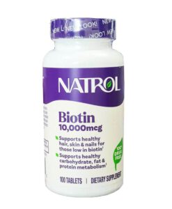 Viên uống Natrol Biotin 10.000 mcg đẹp da, tóc, móng, hỗ trợ mọc tóc, 100 viên