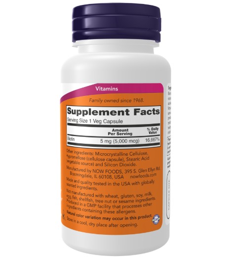 Viên uống NOW Biotin 5000 mcg đẹp da, tóc, móng, hỗ trợ mọc tóc, 60 viên Viên uống NOW Biotin 5000 mcg đẹp da, tóc, móng, hỗ trợ mọc tóc, 60 viên