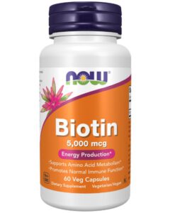 Viên uống NOW Biotin 5000 mcg đẹp da, tóc, móng, hỗ trợ mọc tóc, 60 viên