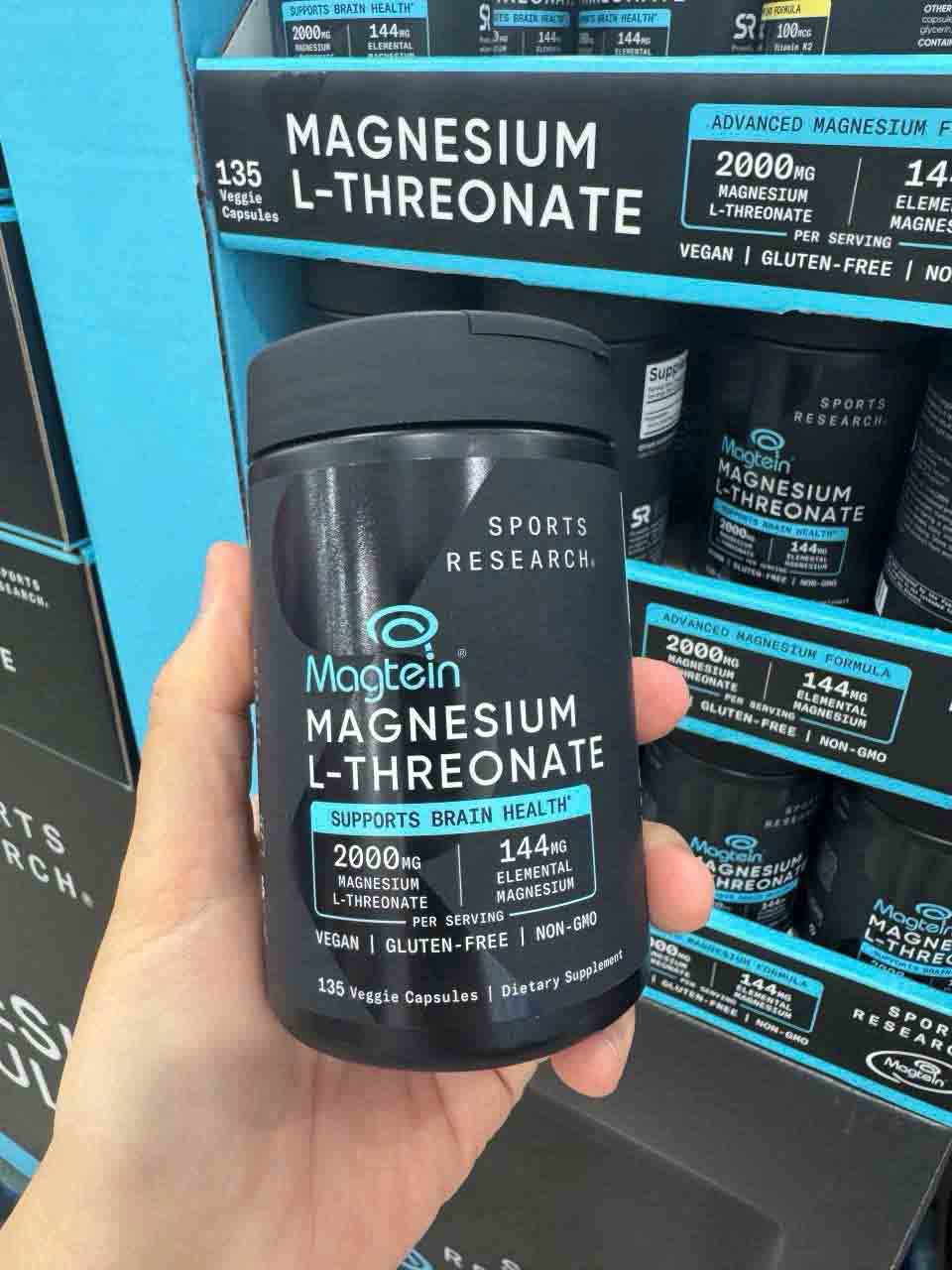 Viên uống Sports Research Magtein Magnesium L-Threonate 2000 mg bổ sung magie, 135 viên Viên uống Sports Research Magtein Magnesium L-Threonate 2000 mg bổ sung magie, 135 viên