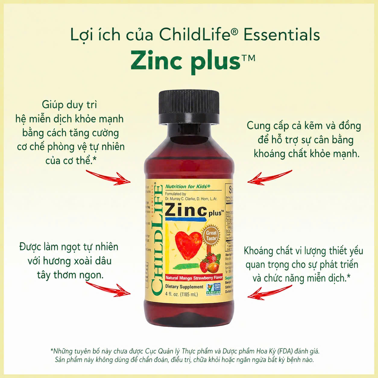 Kẽm dạng nước Childlife Liquid Zinc Plus tăng đề kháng cho trẻ từ 6 tháng tuổi, 118ml