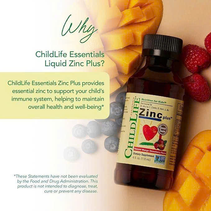 Kẽm dạng nước Childlife Liquid Zinc Plus tăng đề kháng cho trẻ từ 6 tháng tuổi, 118ml Kẽm dạng nước Childlife Liquid Zinc Plus tăng đề kháng cho trẻ từ 6 tháng tuổi, 118ml