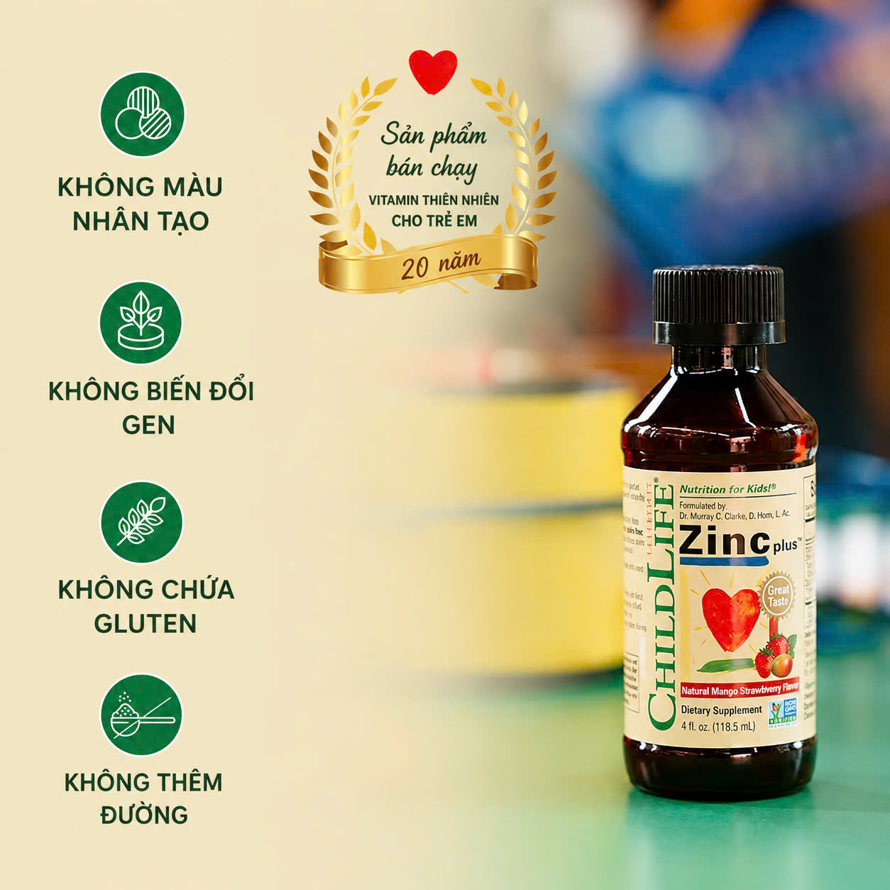 Kẽm dạng nước Childlife Liquid Zinc Plus tăng đề kháng cho trẻ từ 6 tháng tuổi, 118ml
