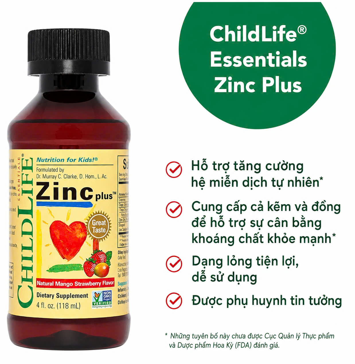 Kẽm dạng nước Childlife Liquid Zinc Plus tăng đề kháng cho trẻ từ 6 tháng tuổi, 118ml Kẽm dạng nước Childlife Liquid Zinc Plus tăng đề kháng cho trẻ từ 6 tháng tuổi, 118ml