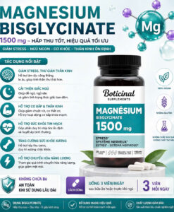 Viên uống Boticinal Magnesium Bisglycinate 1500mg bổ sung magie, 90 viên