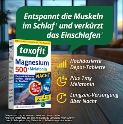 Viên uống taxofit Magnesium Nacht 500 + Melatonin hỗ trợ ngủ ngon, 30 viên Viên uống taxofit Magnesium Nacht 500 + Melatonin hỗ trợ ngủ ngon, 30 viên