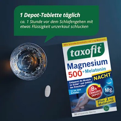 Viên uống taxofit Magnesium Nacht 500 + Melatonin hỗ trợ ngủ ngon, 30 viên Viên uống taxofit Magnesium Nacht 500 + Melatonin hỗ trợ ngủ ngon, 30 viên